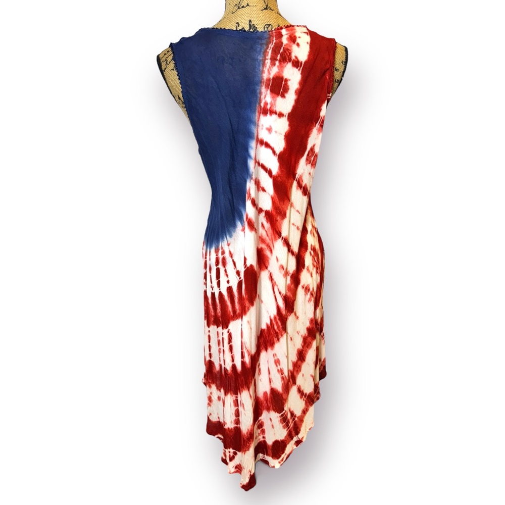 NWT True Rock OS Red White Blue Stars Stripes Tie Dye Swim Cover Up Flowy Dress - Picture 2 of 12